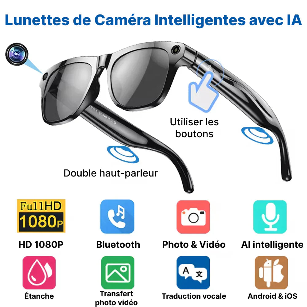 Lunettes de soleil avec caméras HD 1080P